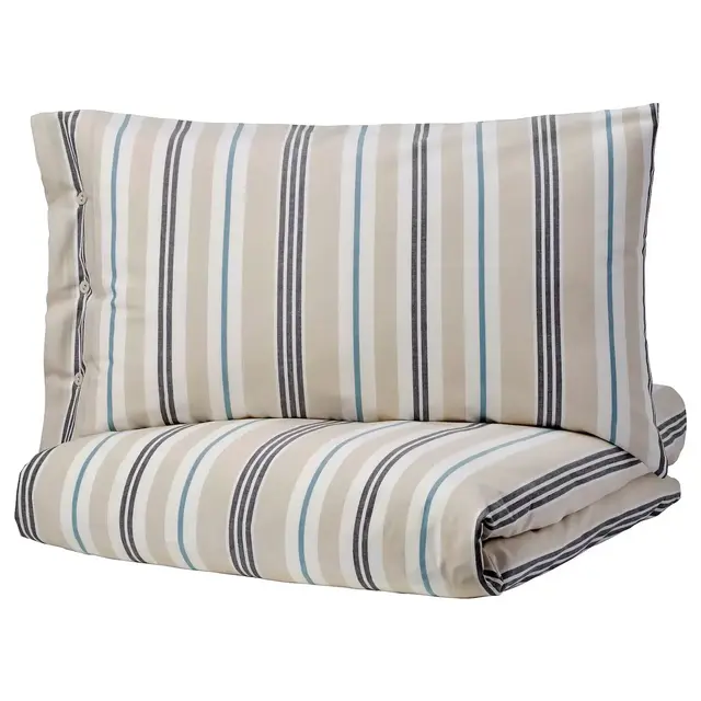 SMALSTÄKRA Duvet cover and pillowcase(s), beige/blue, stripe, King