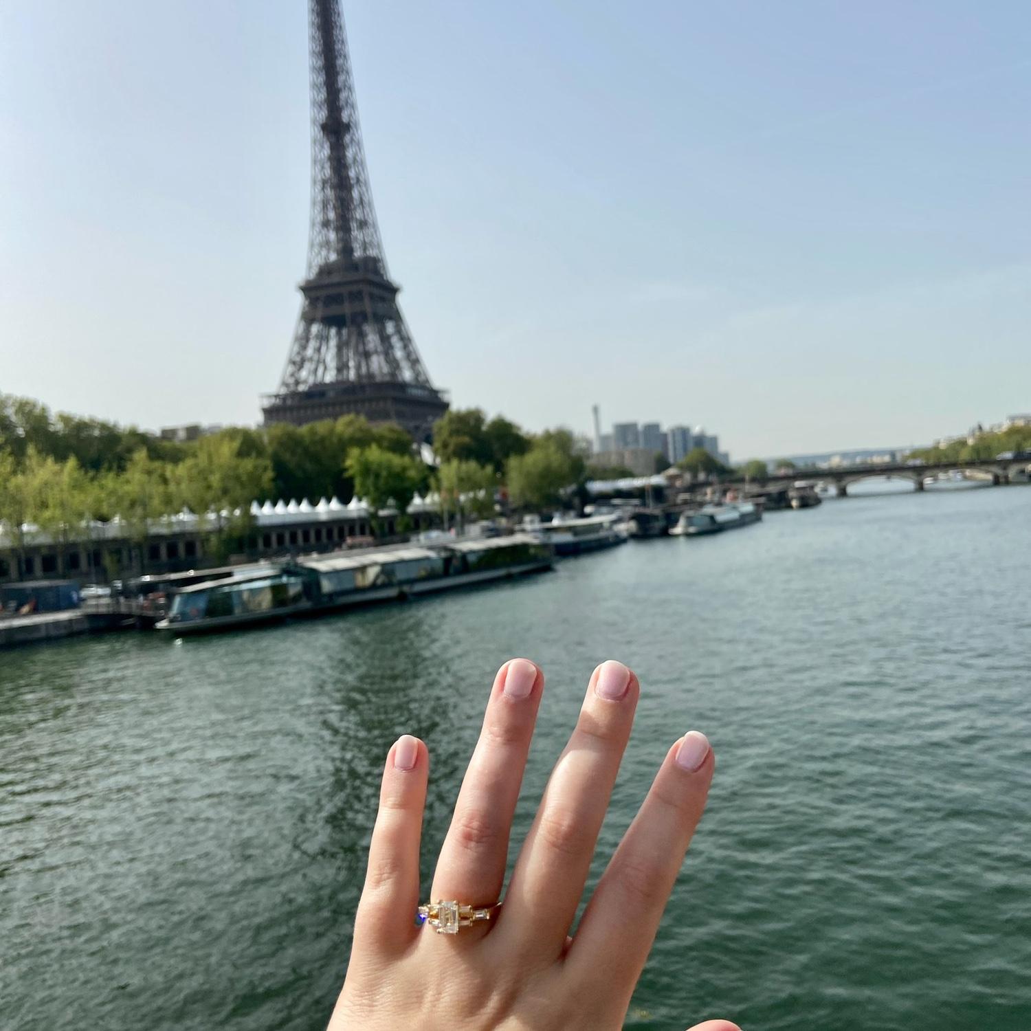 Casey showing off her new ring in Paris after a perfect proposal!