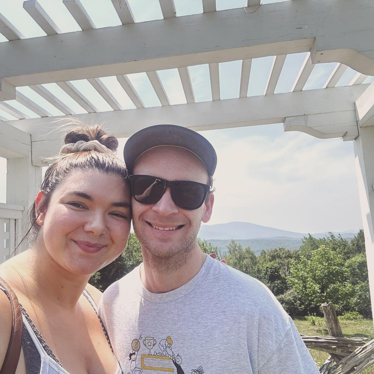 A picture under the wedding arbor when we first toured the venue!