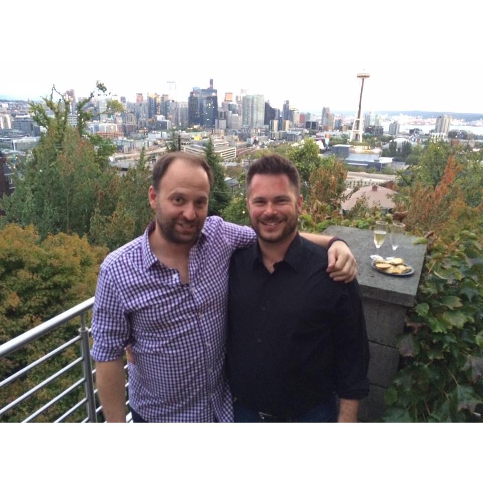 Enjoying a moment on the deck at a fundraiser for Showtunes.