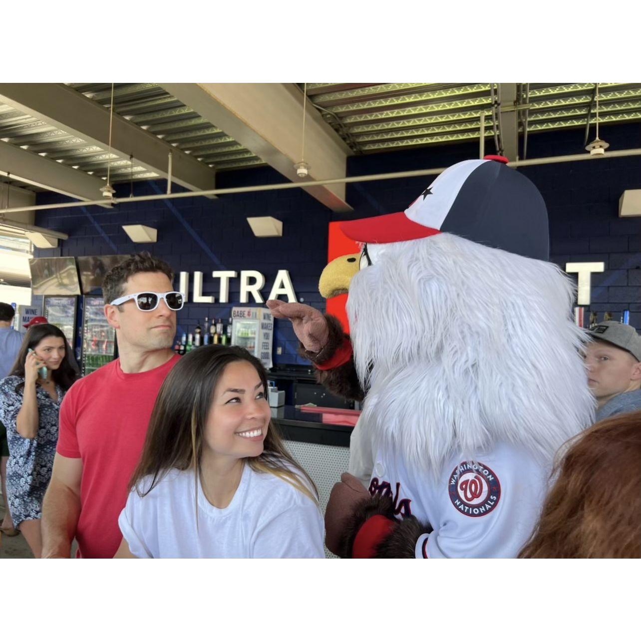 We got to dance with Screech (the Washington Nationals Mascot) which was displayed live on the jumbotron soon after this photo!