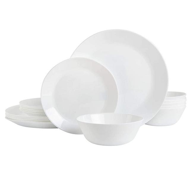 Gibson Home Ultra Break-Resistant Dinnerware Sets, Round: Service for 6 (18pcs), Opal Glass