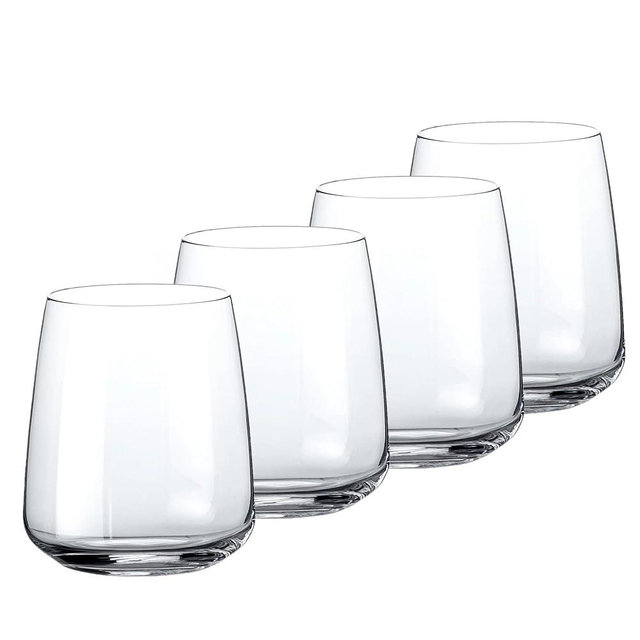 Bormioli Rocco Planeo Set Of 4, Stemless Wine Glasses, And DOF Drinking Glass, 12.25 Oz, Clear Crystal Star Glass, Dishwasher Safe, Made In Italy.