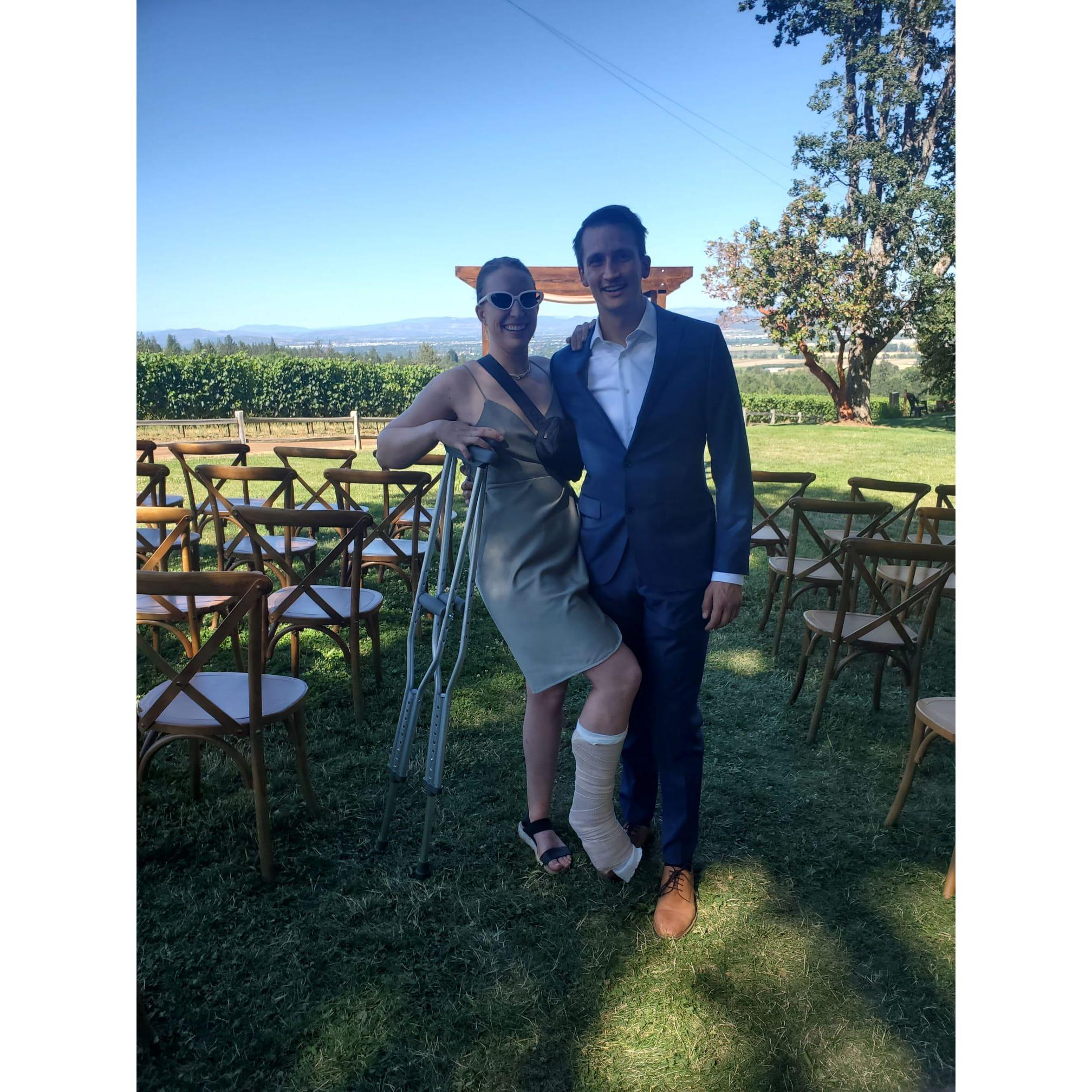 Right before Micah's best friend's wedding in Oregon, Chelsea ruptured her achilles playing pickleball. Despite a painful morning, we still got to celebrate Nick and Libby (thanks to pain meds!)