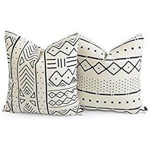 Hofdeco Decorative Throw Pillow Case African Mud Cloth Print Bogolan Pattern Heavy Weight Fabric Cushion Cover 18x18 Inches