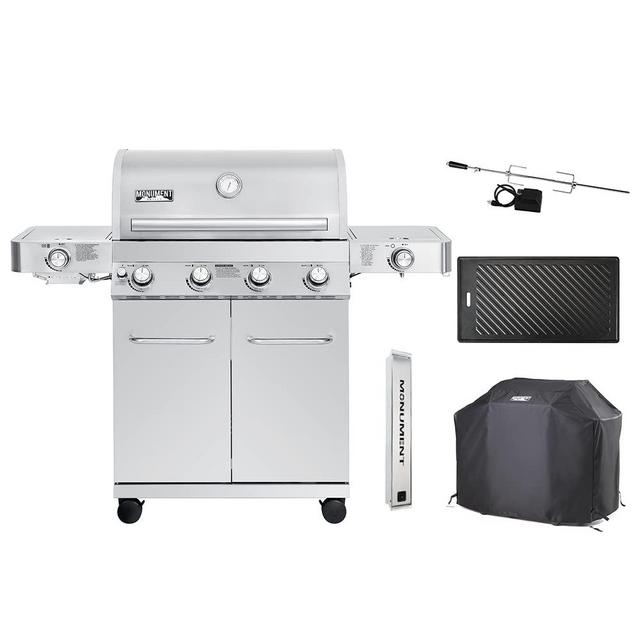 Monument Grills Larger 4-Burner Propane Gas Grills Stainless Steel Cabinet Style with Accessory Kit(5 items)