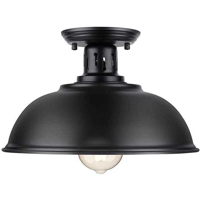 Farmhouse Semi Flush Mount Ceiling Light Fixture, E26 Base, Industrial Black Pendant Lamp Shade, Vintage Close to Ceiling Lighting for Kitchen Island Laundry Corridor Porch Foyer Hallway Entryway