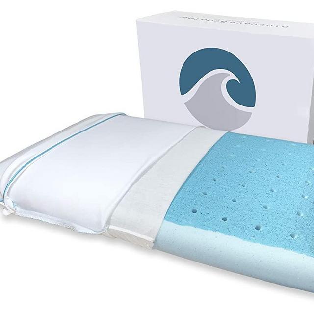 Bluewave Bedding Super Slim CarbonBlue Max Cool Gel Memory Foam Pillow for Stomach and Back Sleepers - Thin and Flat Design for Spinal Alignment, Better Breathing and Enhanced Sleeping (Standard Size)