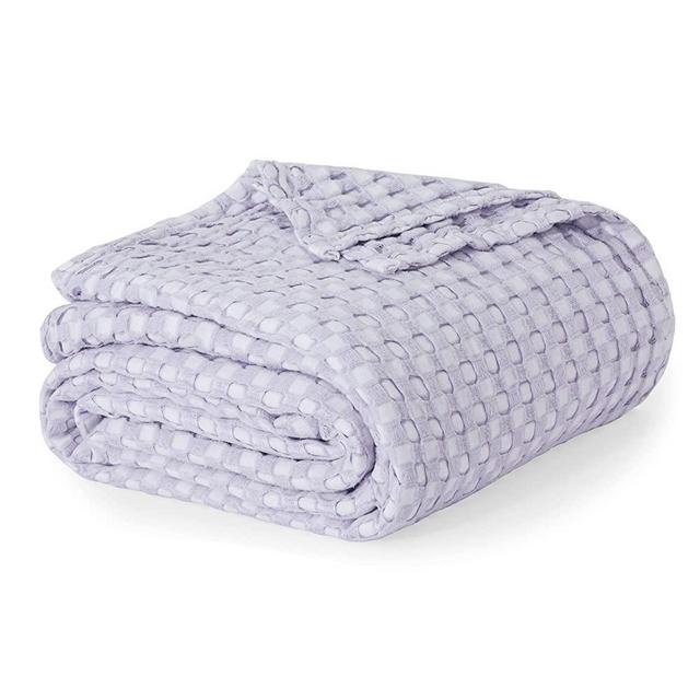 BEDSURE Cotton Waffle Weave Blanket King Size - Lightweight and Soft Blankets for King Bed, Cooling Bamboo Blankets, Breathable Blanket Layer for All Seasons (Dusty Purple, 104x90 Inches)