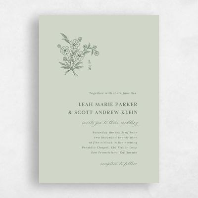 Grassy Sage, Green Wedding Invitation - Artura Portrait