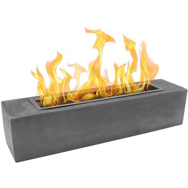 Large Table Top Fire Pit - Rectangular Alcohol Firepit Decorations Concrete Tabletop Fireplace Indoor Outdoor Decor Portable Smores Maker for Patio Balcony