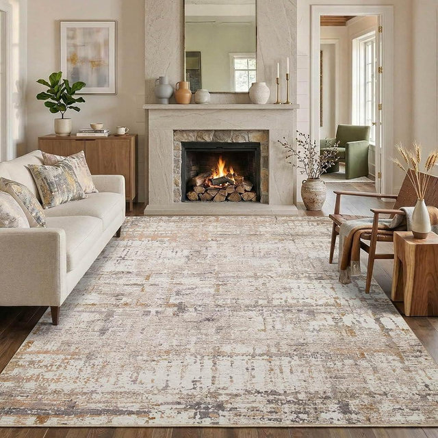Rugxara 6x9 Washable Area Rug for Living Room, Modern Abstract Large Boho Rugs for Office, Dining Room, Kids Room, Farmhouse, Durable Low Pile Non Slip Carpet for High Traffic Areas, Beige Grey