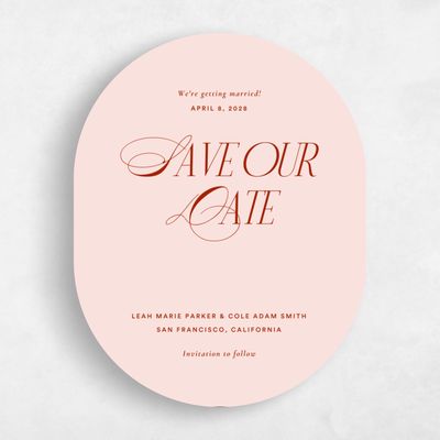 Pink Oval Wedding Save the Date - Marion Portrait