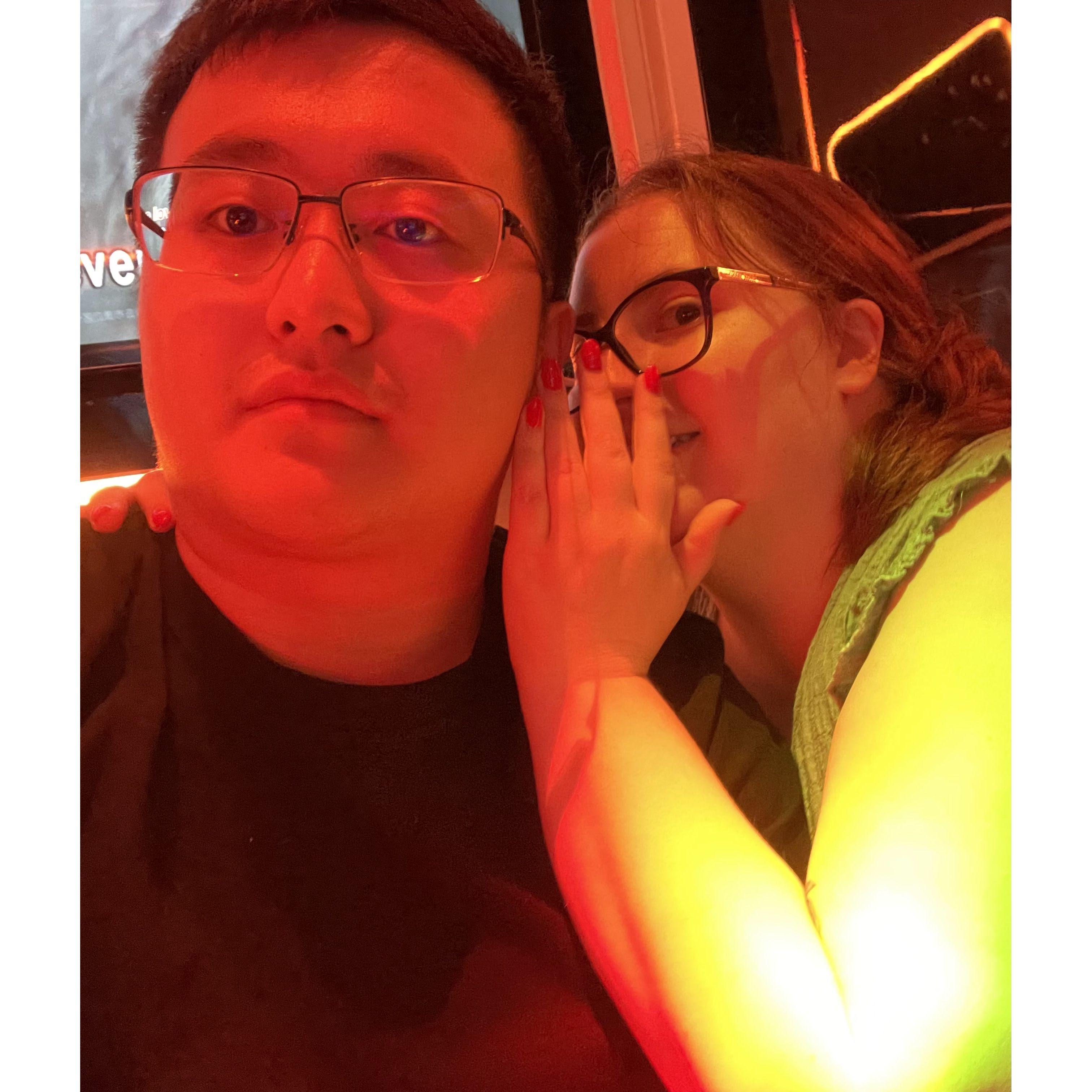 Allison singing in Haonan’s ear during a late-night karaoke date. Their karaoke styles are very different… Haonan likes Chinese ballads, and Allison likes singing Missy Elliot, Black Eyed Peas, etc.