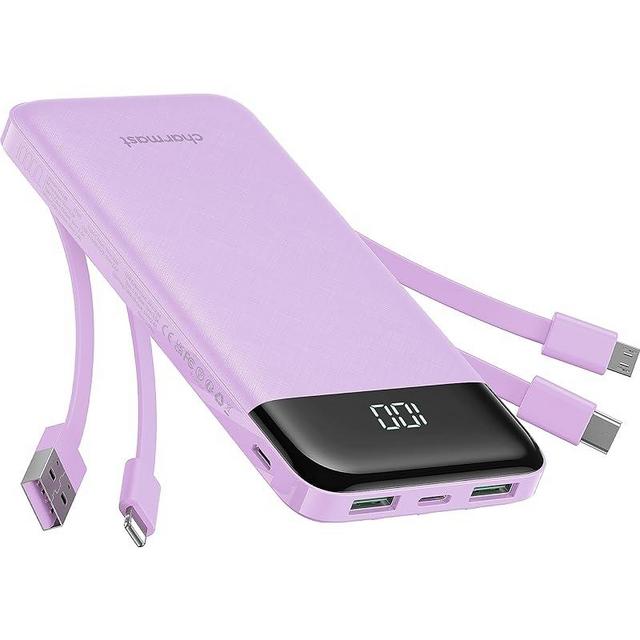 Portable Charger with Built in Cables, Portable Charger with Cords Wires Slim 10000mAh Travel Essentials Battery Pack 6 Outputs 3A High Speed Power Bank for iPhone Samsung Pixel LG Moto iPad