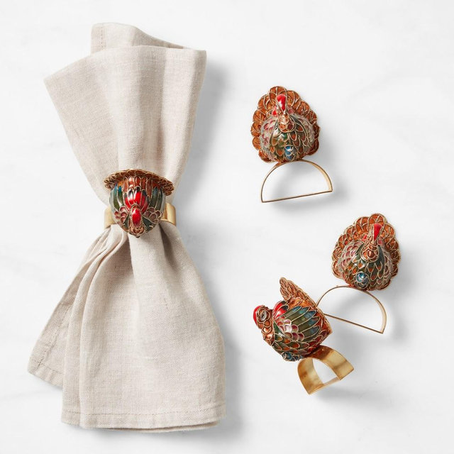 Cloisonne Turkey Napkin Rings, Set of 4