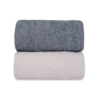 Downtown Company Herringbone King Throw Blanket in Taupe/White