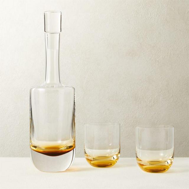 Duval Decanter with Amber Double Old-Fashioned Glasses Set of 2