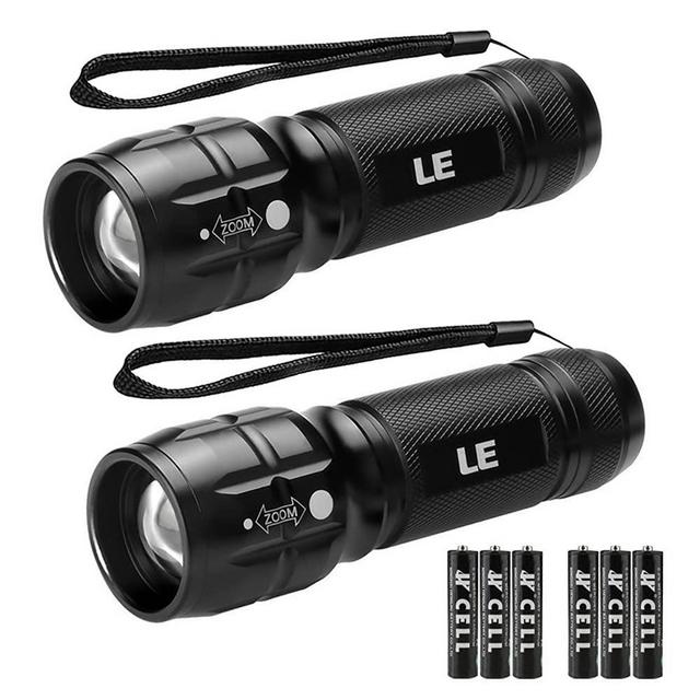 LE LED Flashlights LE1000 High Lumens, Small and Extremely Bright Flash Light, Zoomable, Water Resistant, Adjustable Brightness for Camping, Running, Emergency, AAA Batteries Included, 2 Packs
