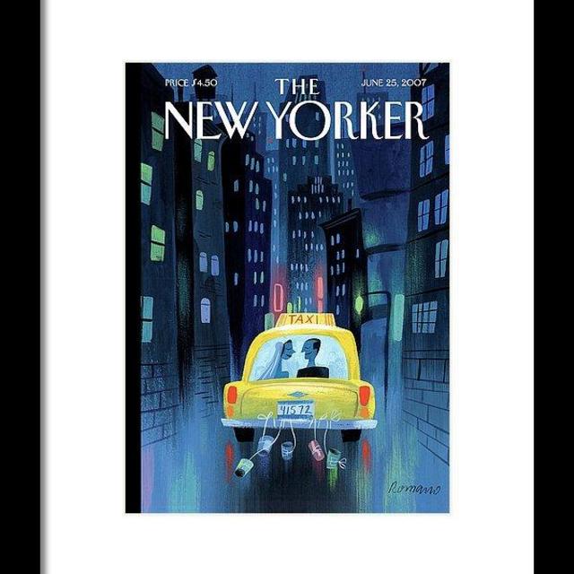 Newlywed Couple In A Taxi Framed Print