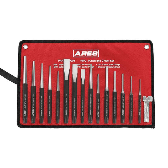 ARES 50005-16-Piece Punch and Chisel Set – Tapered Punches, Pin Punches, Center Punches, and Cold Chisels for Various Applications