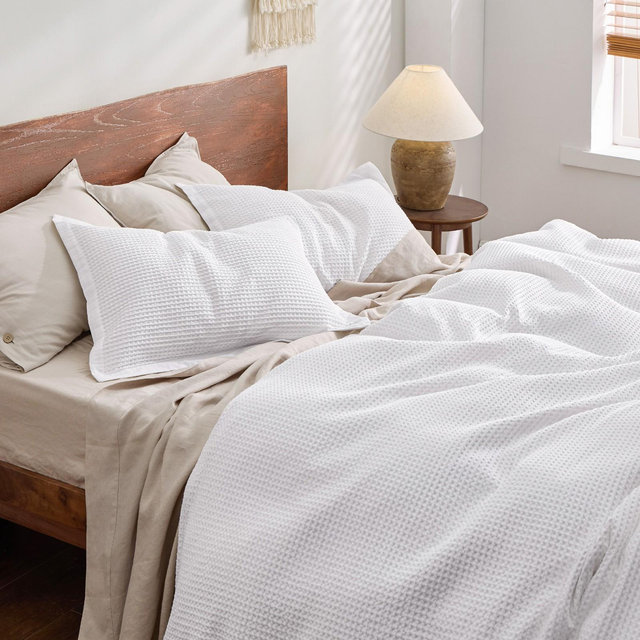 Bedsure Coconut White King 3Pieces Cotton Duvet Cover 100% Cotton Waffle Weave Breathable All Season OEKO TEX Certified Valentine’s Day Premium Gift