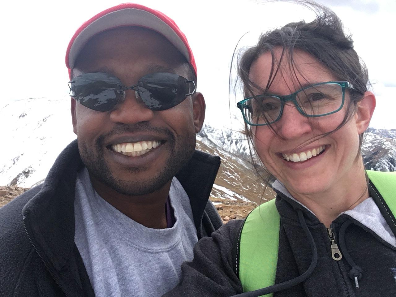 On top of a mountain. Zeke's first summit!