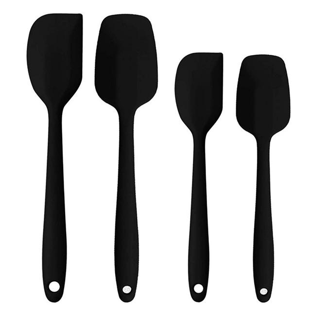 Silicone Spatulas Set, Rubber Spoon Spatula Heat Resistant Spoonula One Piece Design Seamless Spatula Non-Stick Scrapers Baking Mixing Tool (Black)