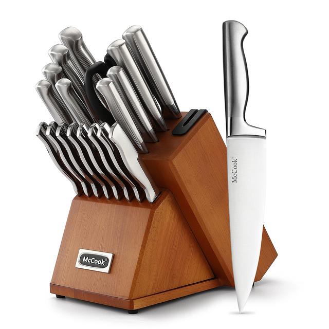 McCook MC69 Knife Sets,20 Pieces German Stainless Steel Kitchen Knives Block Set with Built-in Sharpener