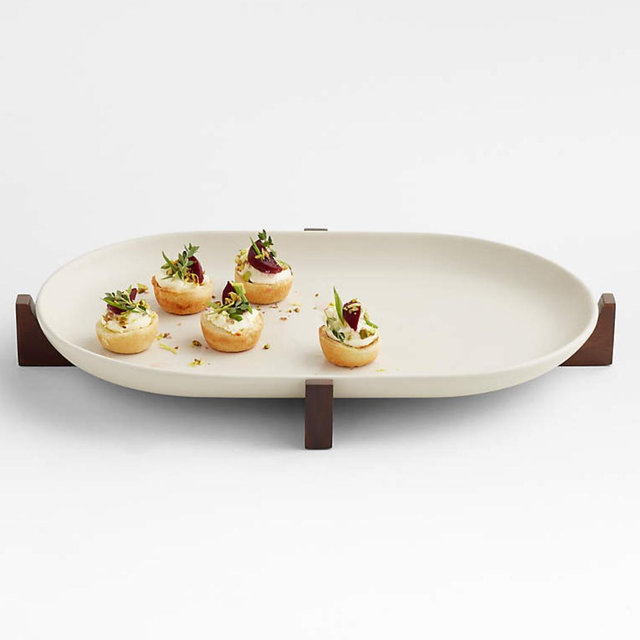 Oven-to-Table Oval Platter with Dark Wood Trivet