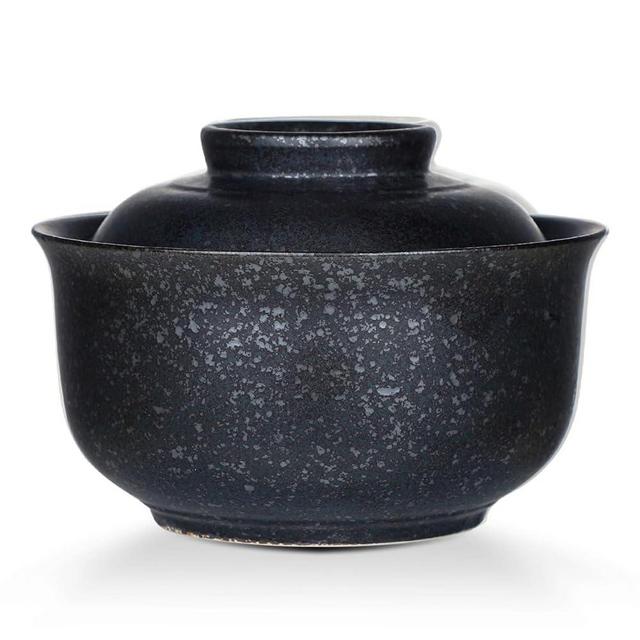 VanEnjoy Microwavable Ramen Bowl with Lid, 25 Oz Japanese Bowl Big Ceramic Japanese Soup Bowl with Lid, Korean Clay Pot - black