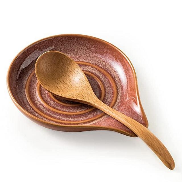Spoon Rest for Kitchen Counter, Ceramic Spoon Holder for Stove Top Large Utensil Rest Farmhouse Kitchen Gadgets for Kitchen, Ladle, Coffee Spoons, Cooking spoons, Spatula, Tongs,5 inches, Red