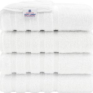 American Soft Linen Luxury 4 Piece Bath Towel Set, 600 GSM 100% Cotton Turkish Bath Towels for Bathroom, 27x54 in Extra Large Bathroom Shower Towels, White