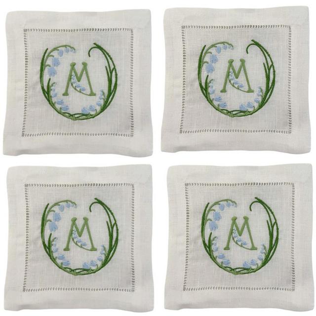 Lily Cocktail Napkin Set With Monogram "M"