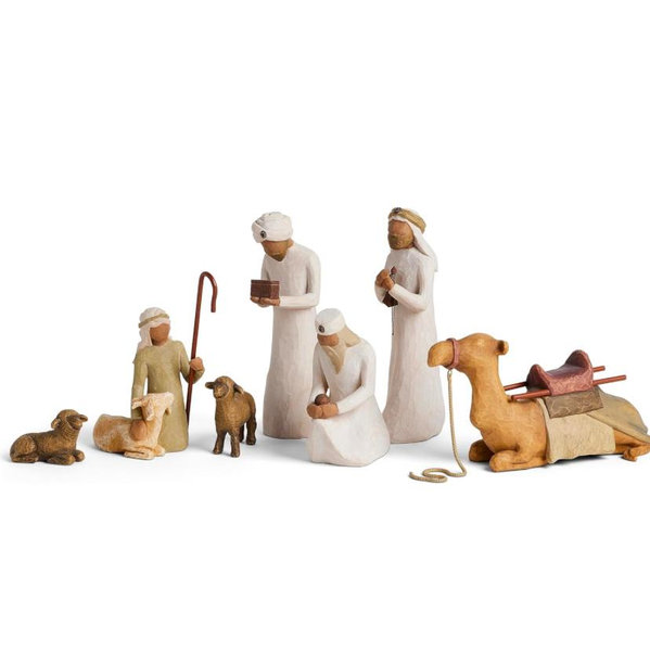 Willow Tree Nativity Accessory Figures with The Three Wisemen Plus Shepherd and Stable Animals 7-Piece Set