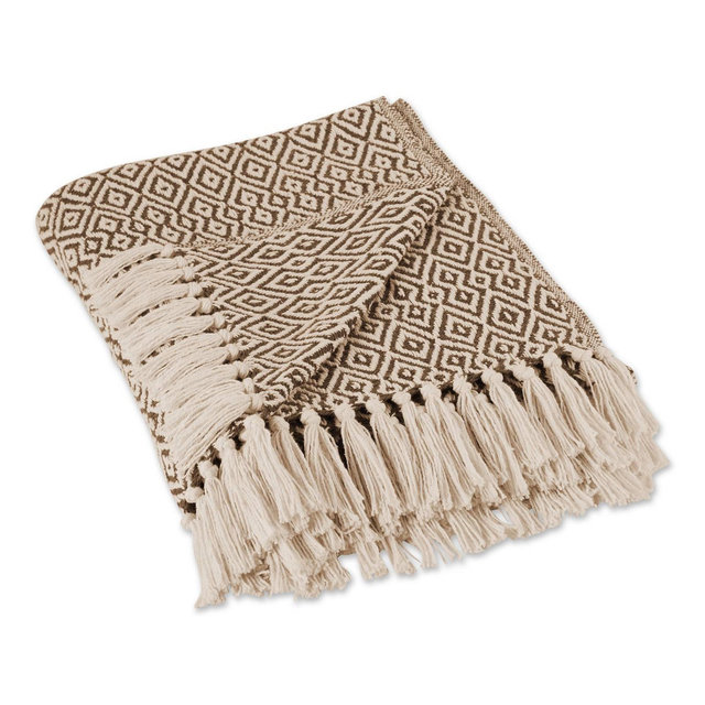 50"x60" Double Diamond Throw Blanket Brown - Design Imports: Cotton Woven, Machine Washable, Cozy for Couch