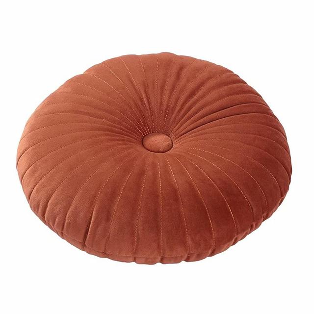 Round Pillow Cushion for Couch Velvet Decorative Small Throw Pillow Solid Color for Living Room Bed Floor 13.7”, Orange