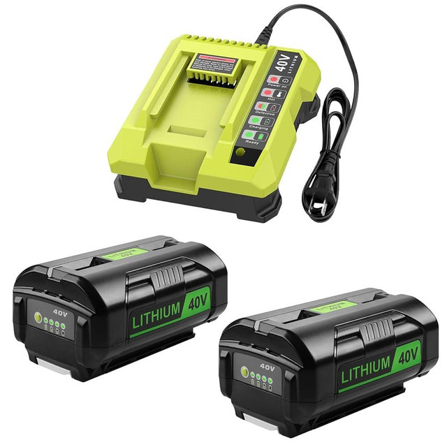 Bakipante 2 Packs 6.5Ah OP40601 Battery and OP401 Charger Replacement for Ryobi 40V Battery and Charger Combo Compatible with Ryobi 40 Volt Battery OP4026 OP40601 OP4050A OP4040 OP4050