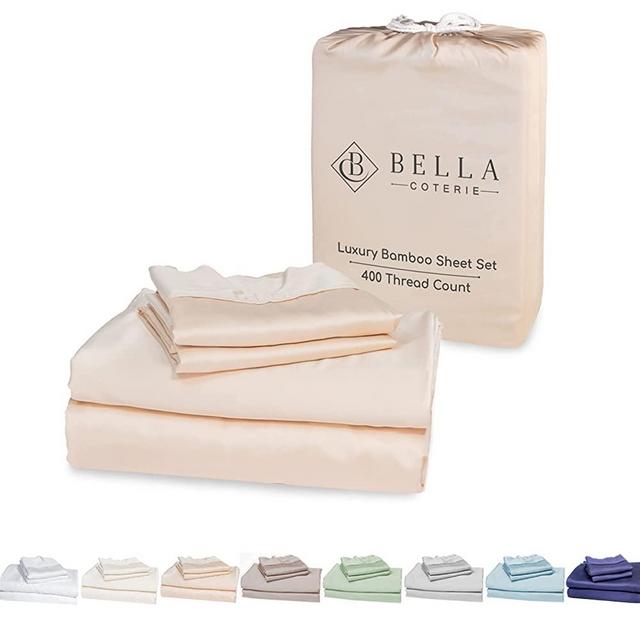 Bella Coterie Luxury King Bed Sheet Set | 100% Organically Grown Bamboo Viscose | Ultra Soft and Cooling Better Than Cotton or Silk | 2 Pillowcases, Flat, and Extra Deep Fitted Sheet [Champagne]