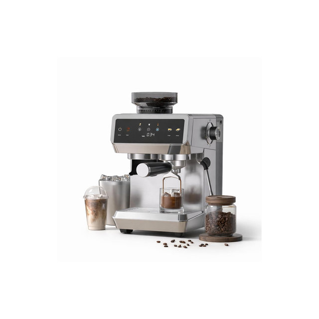 20 Bar Espresso Machine with Conical Burr Grinder & Steam Wand, Stainless Steel All-in-One Coffee Maker for Latte, Cappuccino & Cold Brew, 1500W