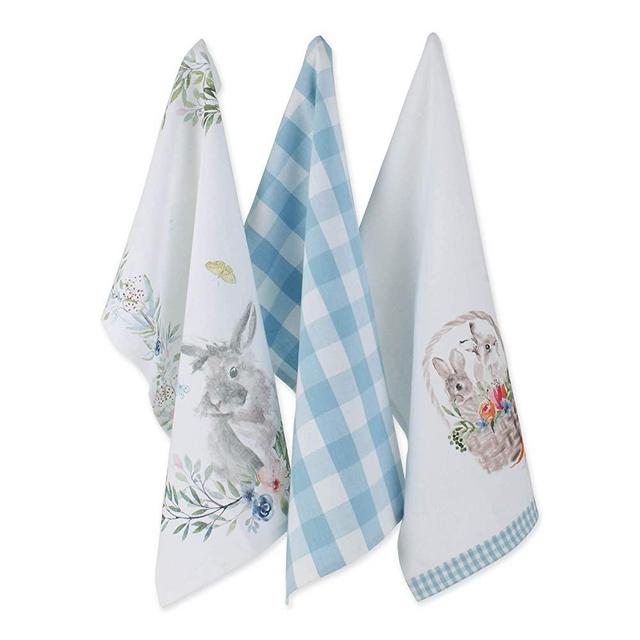 DII Flower Garden Kitchen Textiles, Dishtowel S/3, Floral Bunnies 3 Piece