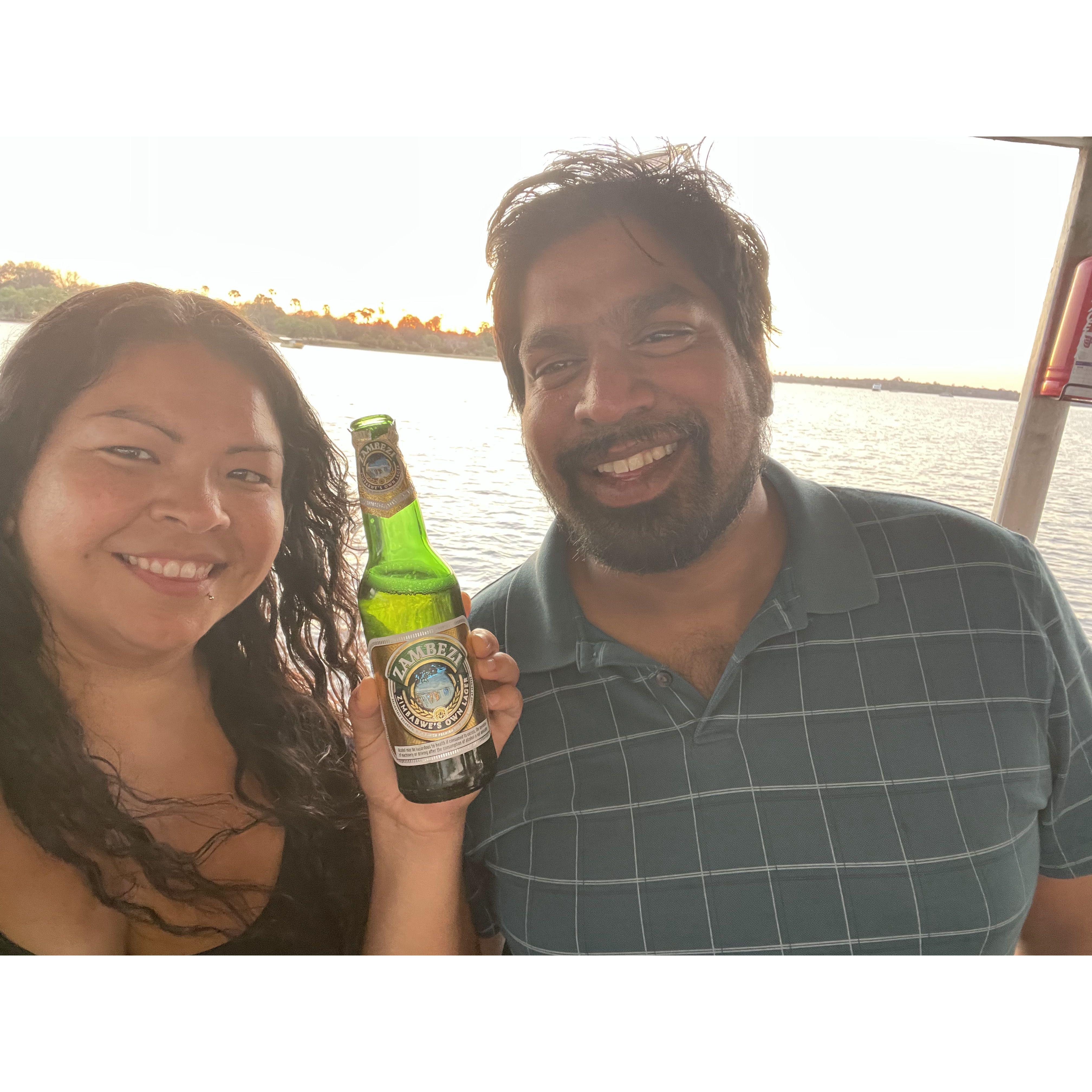 Enjoying a Zambezi on the Zambezi River. Diana's first trip to Zimbabwe in September 2024.