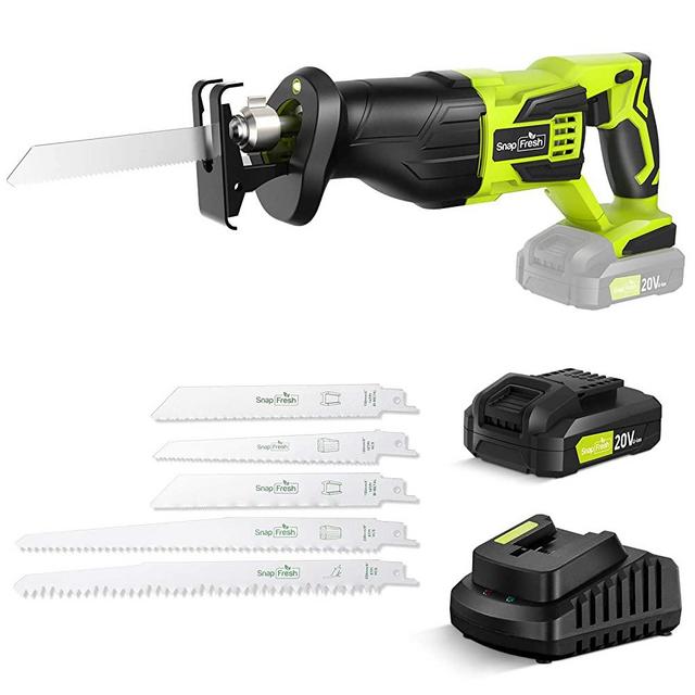 Reciprocating Saw - SnapFresh Cordless Reciprocating Saw Battery-powered, 20V 2.0Ah Cordless Saw, 1 Hour Fast Charger, Powerful Saw Reciprocating Lightweight for Wood & Metal Cutting
