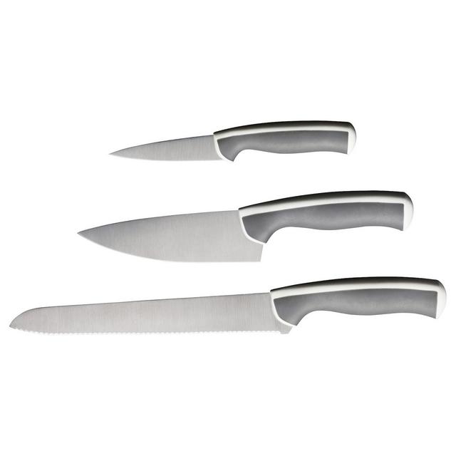 ÄNDLIG 3-piece knife set, light gray, white