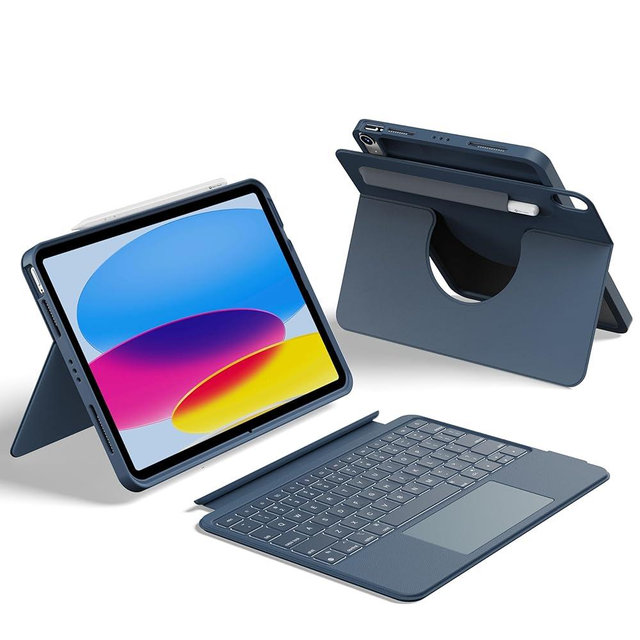 HOU 360° Rotating & Detachable Keyboard Case for iPad A16 11/10-155° Adjustable Stand, Apple Pencil/Stylus Slot, Multi-Touch Trackpad, 7- Colors Backlit, Full Protection Cover, US English Layout