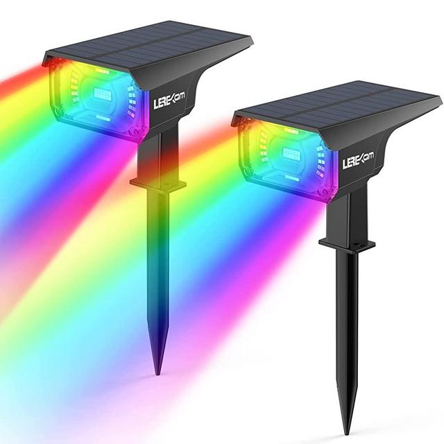 LEREKAM Solar Spotlights Outdoor,40 LEDs Color Changing RGB Solar Landscape Path Lights,USB & Solar Powered Multicoloured Spotlights,14 Colors Auto Cycling Solar Spotlights for Yard,Garden,2 Pack
