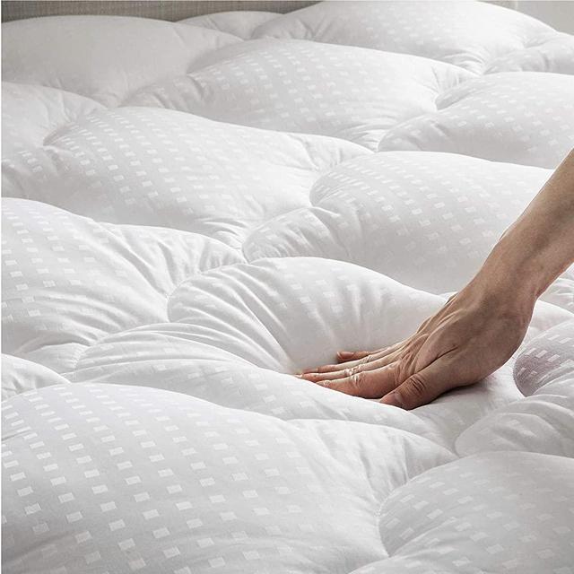 Bedsure Pillow Top Mattress Topper Full Size - Cooling Mattress Pad Cotton Mattress Cover with Deep Pocket , Double Padded PillowTop with Fluffy Down Alternative Fill