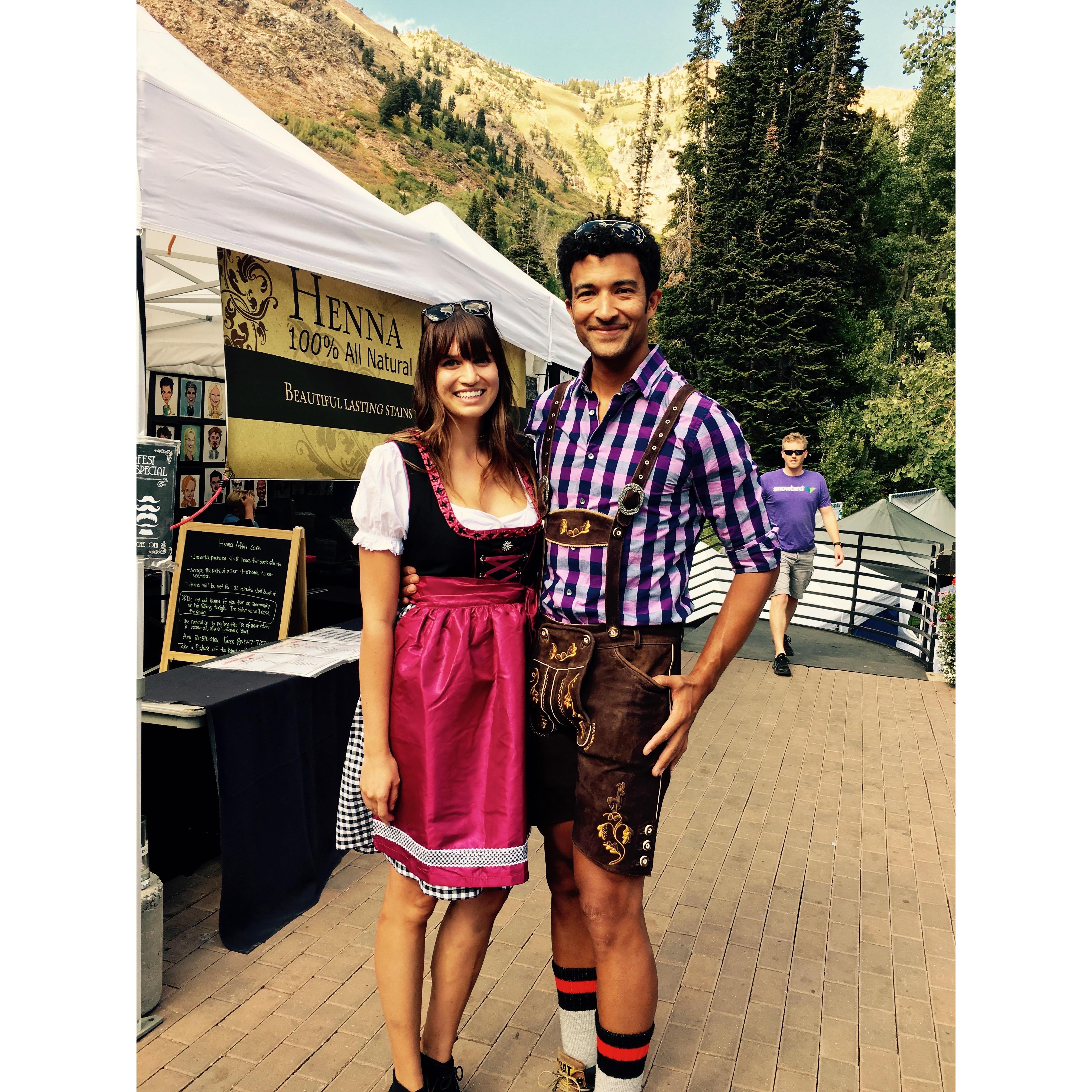 Nik and Ash wear Austria's finest at a local Oktoberfest.