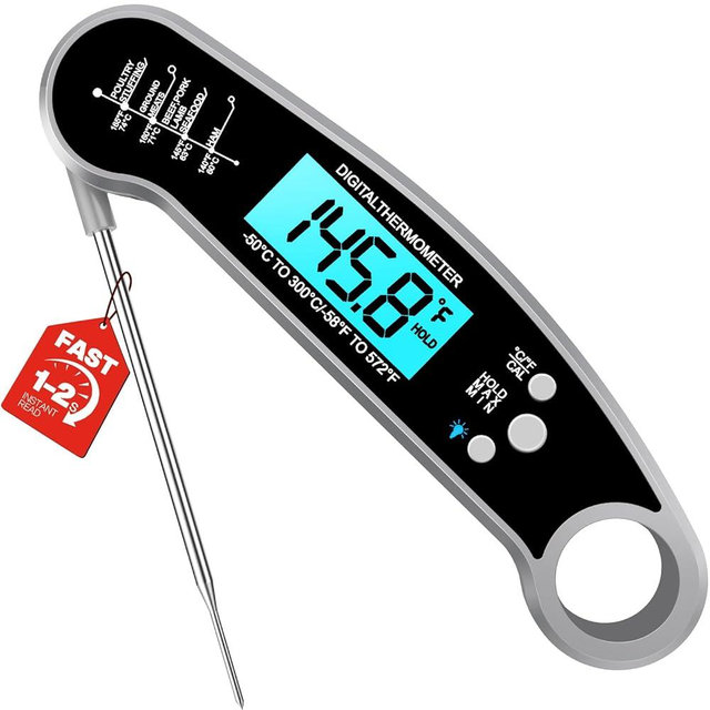 Meat Thermometer Digital – Instant Read Food Thermometer for Grilling, BBQ, Air Fryer, Smoker, Candy Making with Foldable Probe, Kitchen Gadgets, BBQ Essentials, Gift for Dad, Men, Grey