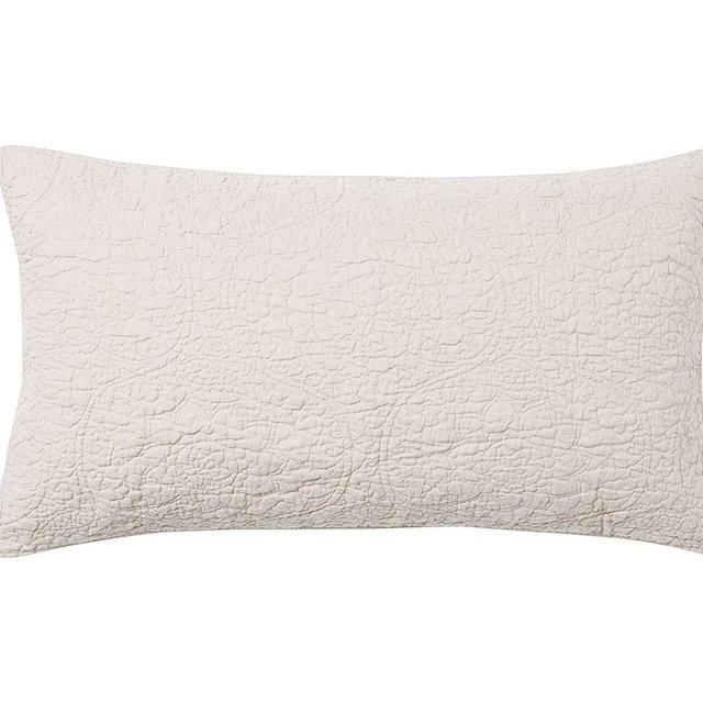 Natural Linen Belgian Flax Linen Floral Stitch King Shams, Set of 2